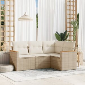Set Divani da Giardino 4 pz con Cuscini in Polyrattan Grigio
