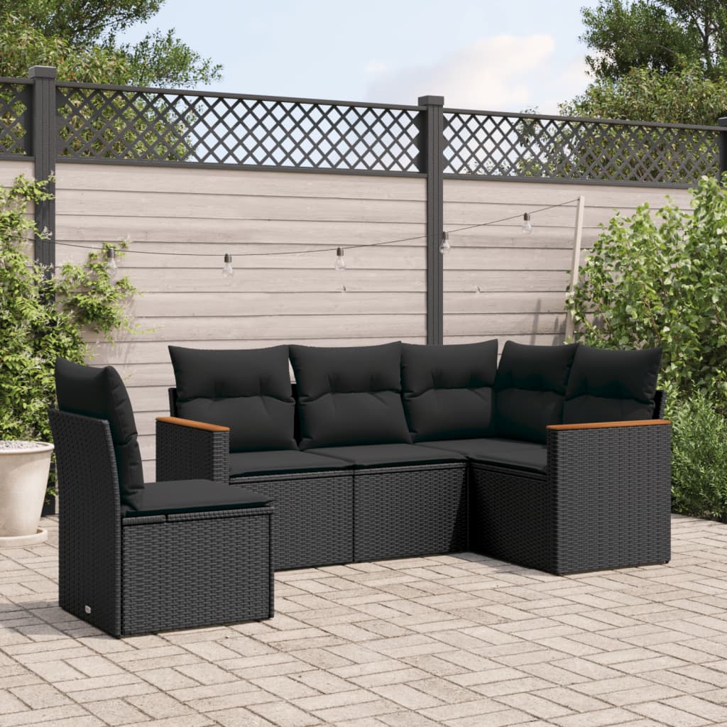 Set Divano da Giardino 5 pz con Cuscini Beige in Polyrattan