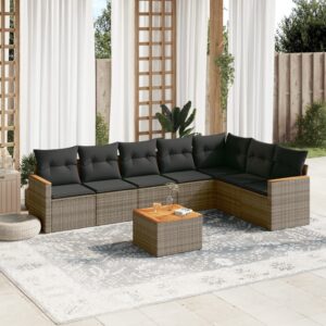 Set Divani da Giardino 7 pz con Cuscini Grigio in Polyrattan