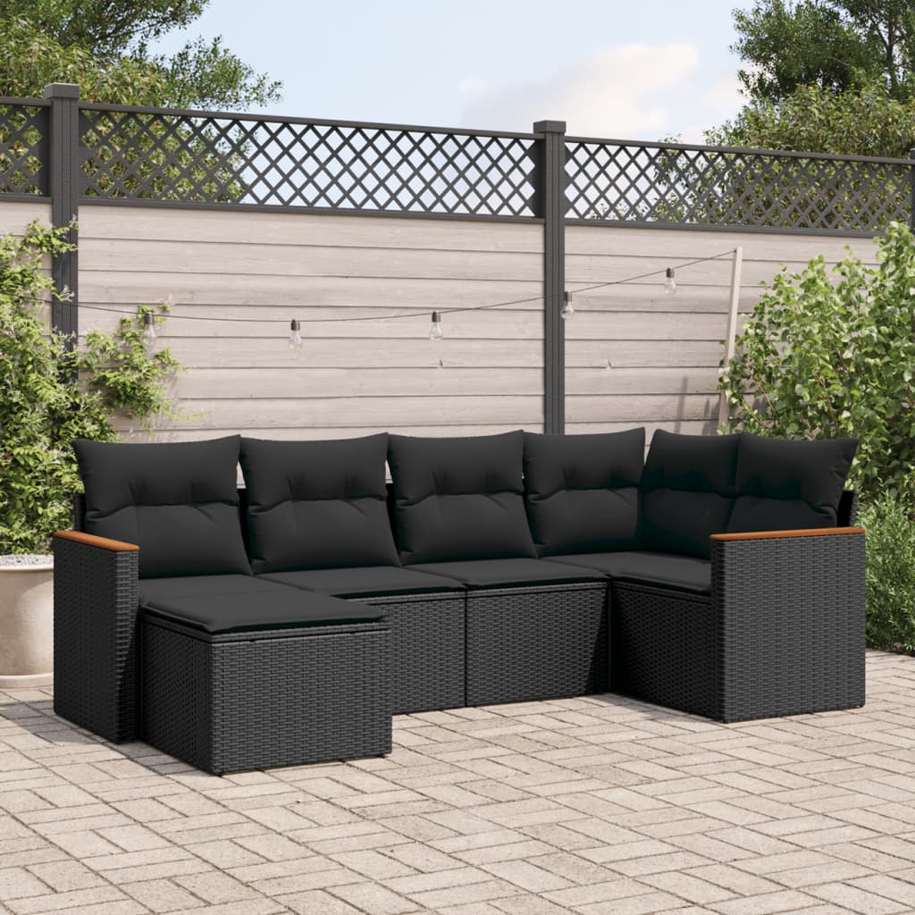 Set Divano da Giardino 6 pz con Cuscini Beige Misto Polyrattan