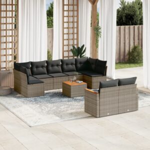 Set Divani da Giardino 9 pz con Cuscini Nero in Polyrattan