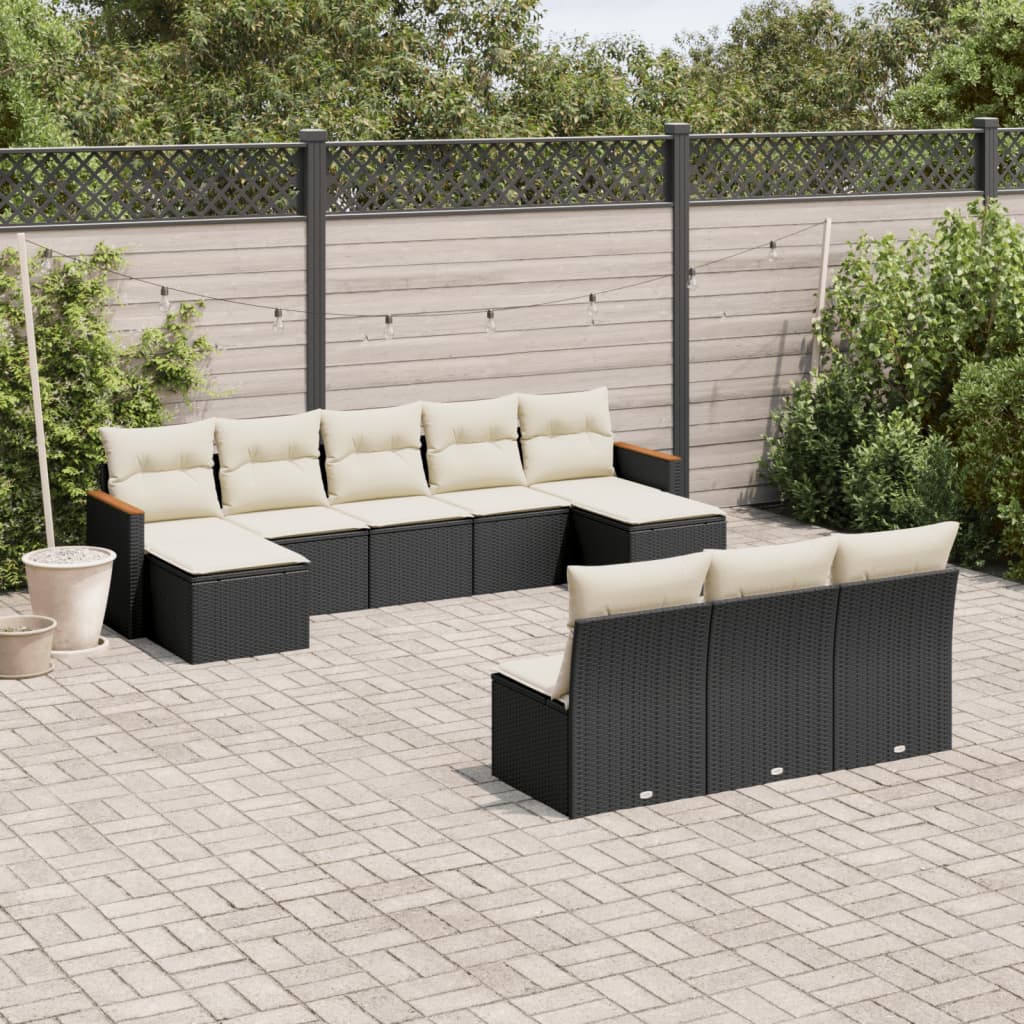 Set Divano da Giardino 10 pz con Cuscini Beige Misto Polyrattan