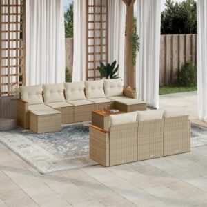 Set Divani da Giardino 10pz con Cuscini in Polyrattan Nero