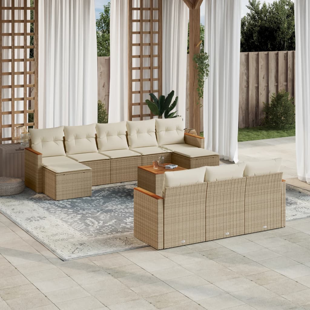 Set Divani da Giardino 10pz con Cuscini in Polyrattan Nero