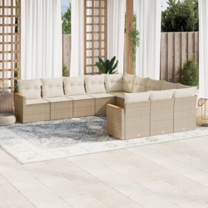 Set Divani da Giardino 11 pz con Cuscini in Polyrattan Nero