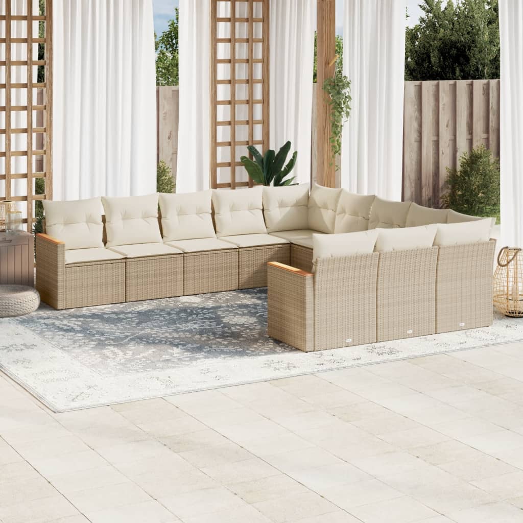 Set Divani da Giardino 11 pz con Cuscini in Polyrattan Nero