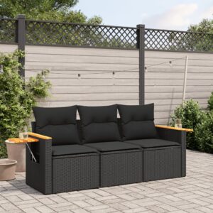 Set Divano da Giardino 3 pz con Cuscini Beige in Polyrattan