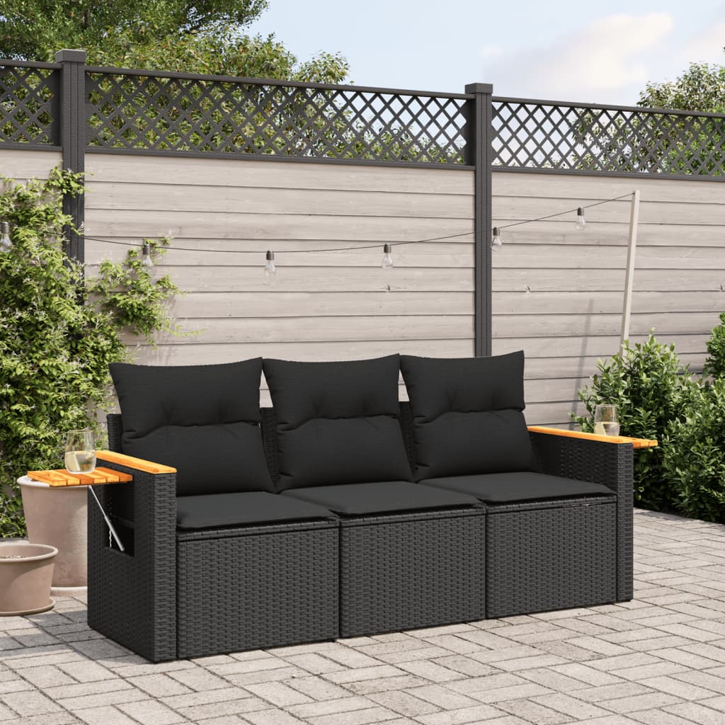 Set Divano da Giardino 3 pz con Cuscini Beige in Polyrattan