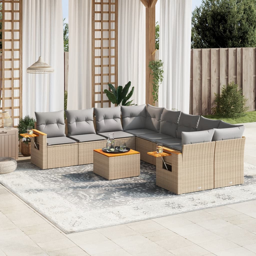 Set Divani da Giardino 9 pz con Cuscini Nero in Polyrattan