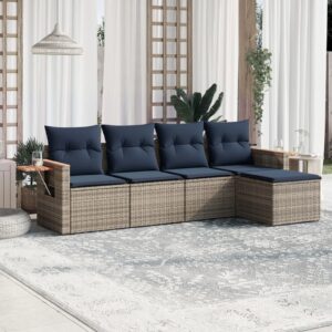 Set Divani da Giardino 5 pz con Cuscini Nero in Polyrattan