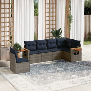 Set Divani da Giardino 6 pz con Cuscini Grigio in Polyrattan