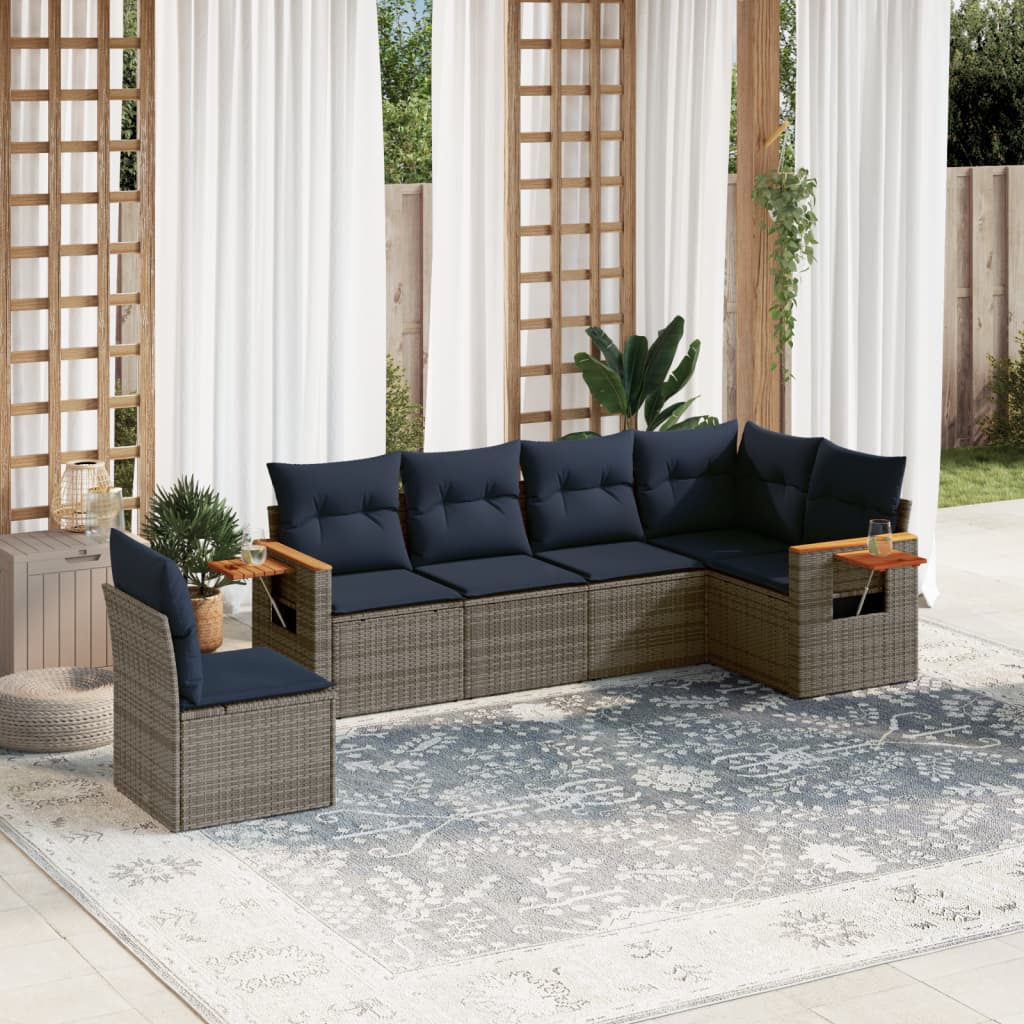 Set Divani da Giardino 7 pz con Cuscini Nero in Polyrattan