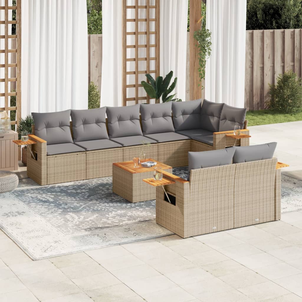 Set Divano da Giardino 8 pz con Cuscini Beige in Polyrattan