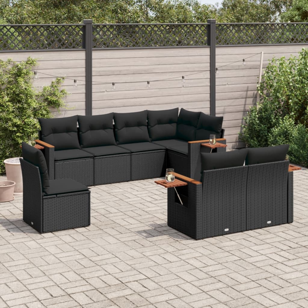 Set Divani da Giardino 9 pz con Cuscini Nero in Polyrattan