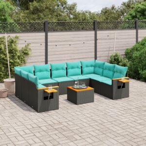 Set Divani da Giardino 9 pz con Cuscini Nero in Polyrattan