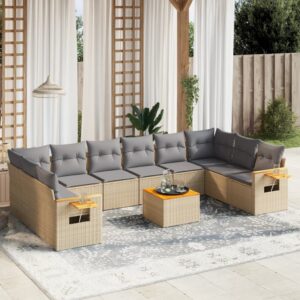 Set Divani da Giardino 11 pz con Cuscini in Polyrattan Nero