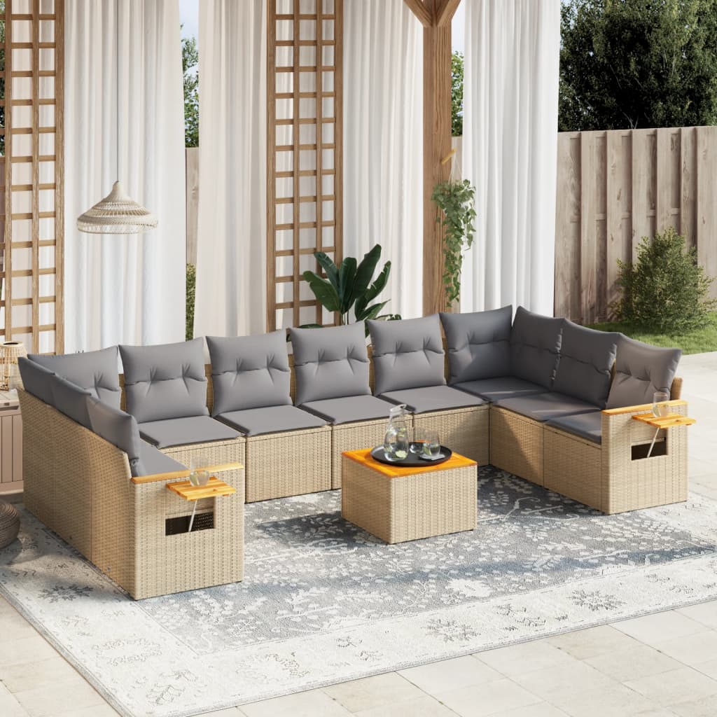 Set Divani da Giardino 11 pz con Cuscini in Polyrattan Nero