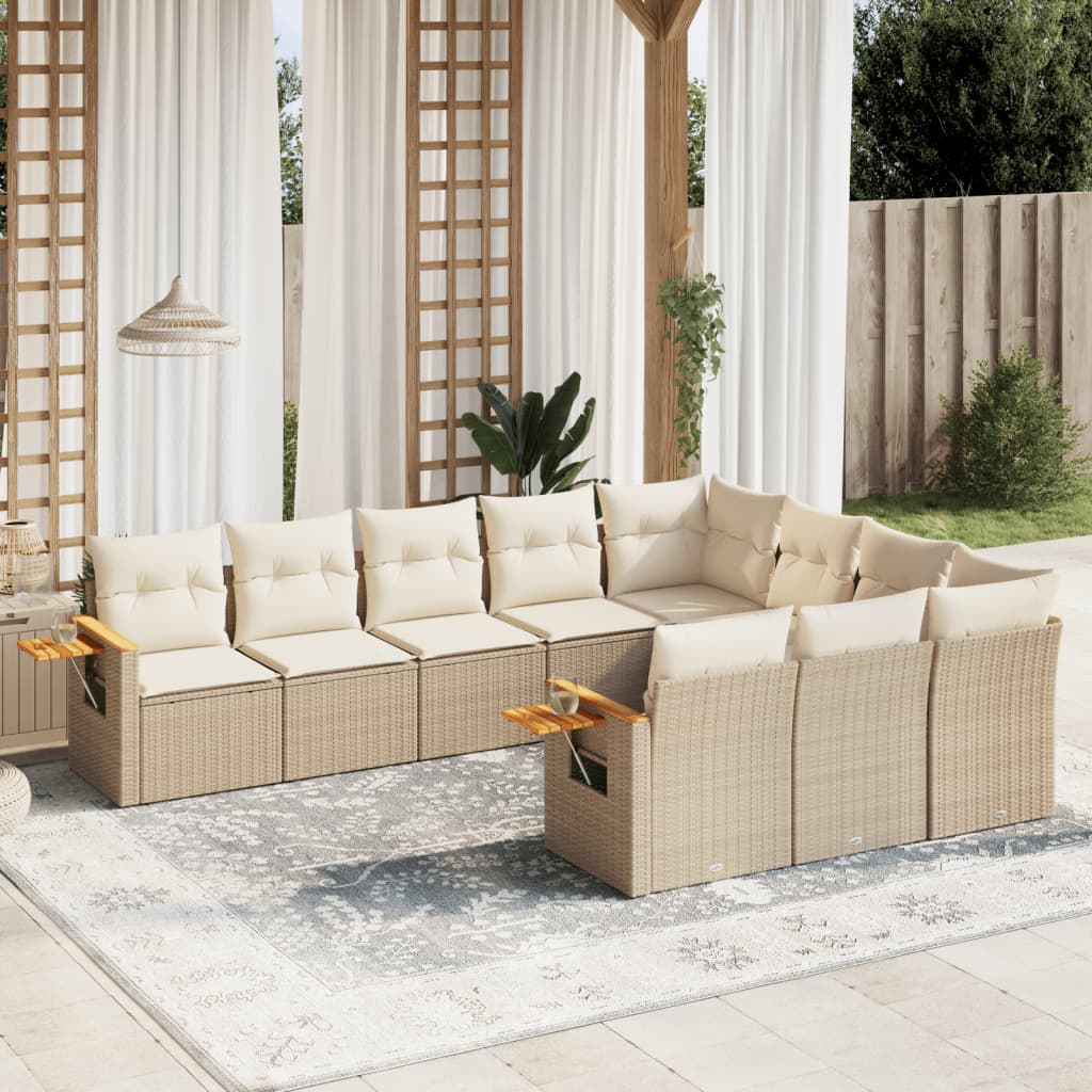 Set Divani da Giardino 11 pz con Cuscini Beige in Polyrattan