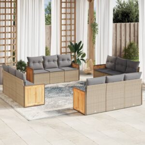 Set Divani da Giardino 12 pz con Cuscini Nero in Polyrattan