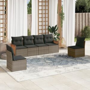 Set Divani da Giardino 7 pz con Cuscini Beige in Polyrattan