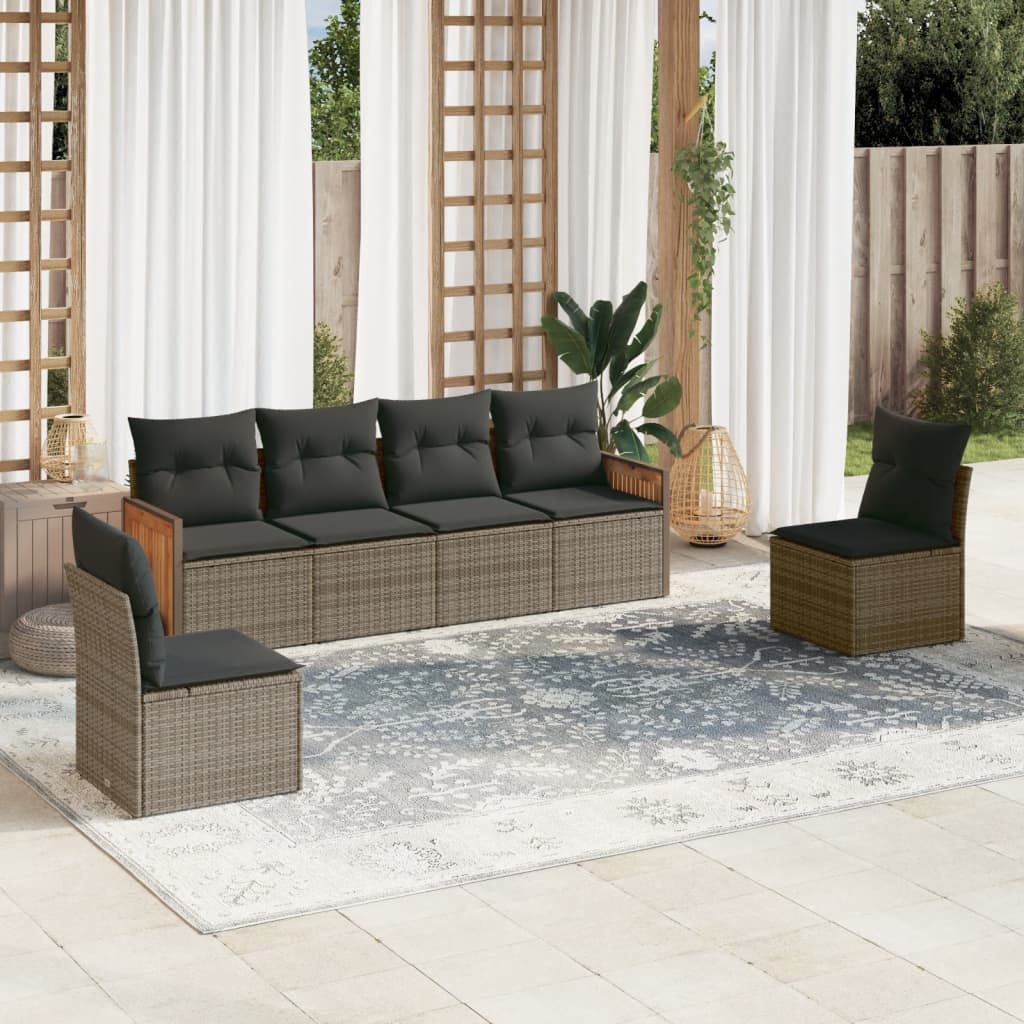 Set Divani da Giardino 7 pz con Cuscini Beige in Polyrattan