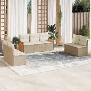 Set Divano da Giardino 8 pz con Cuscini Beige in Polyrattan
