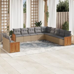 Set Divani da Giardino 11 pz con Cuscini in Polyrattan Nero