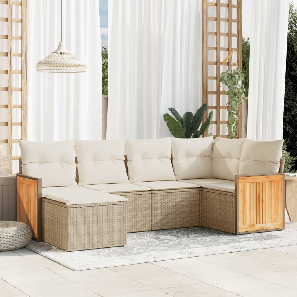 Set Divano da Giardino 6 pz con Cuscini Beige in Polyrattan