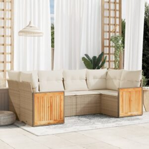 Set Divano da Giardino 6 pz con Cuscini Beige in Polyrattan
