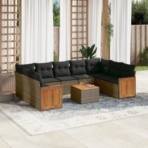 Set Divano da Giardino 9 pz con Cuscini Beige in Polyrattan