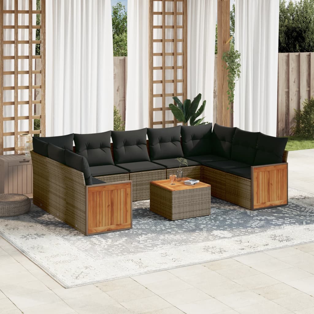 Set Divano da Giardino 9 pz con Cuscini Beige in Polyrattan