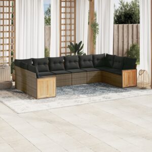 Set Divano da Giardino 10 pz con Cuscini Beige in Polyrattan