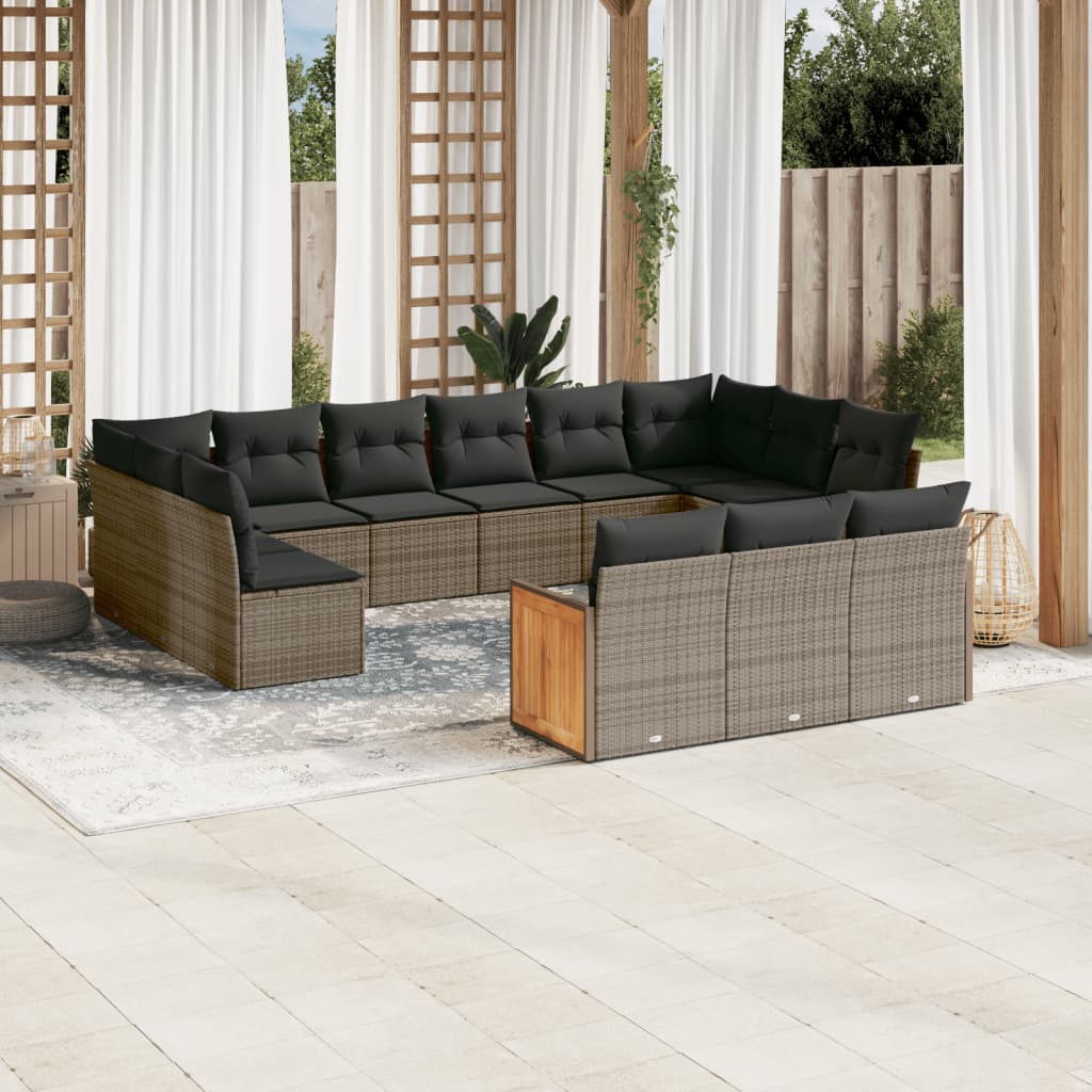 Set Divani da Giardino 14pz con Cuscini in Polyrattan Nero