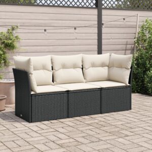 Set Divano da Giardino 3 pz con Cuscini Beige in Polyrattan