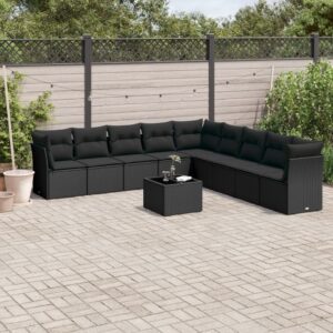 Set Divani da Giardino 9 pz con Cuscini Nero in Polyrattan