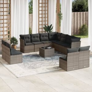 Set Divani da Giardino 11 pz con Cuscini in Polyrattan Grigio