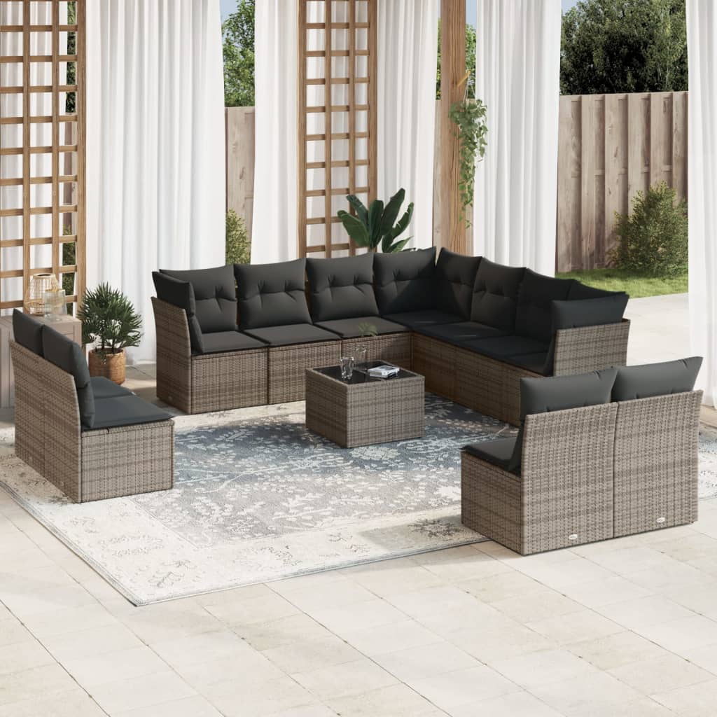 Set Divani da Giardino 11 pz con Cuscini in Polyrattan Grigio