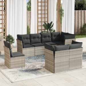 Set Divani da Giardino con Cuscini 8 pz Nero in Polyrattan
