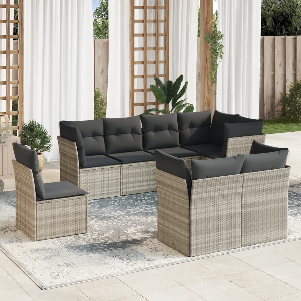 Set Divani da Giardino con Cuscini 8 pz Nero in Polyrattan