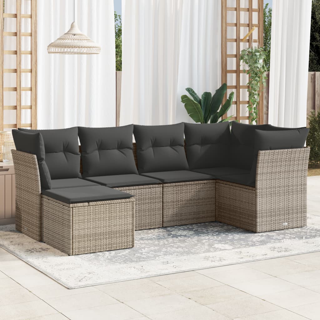 Set Divano da Giardino 6 pz con Cuscini Nero in Polyrattan