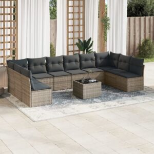 Set Divani da Giardino 11 pz con Cuscini Beige in Polyrattan