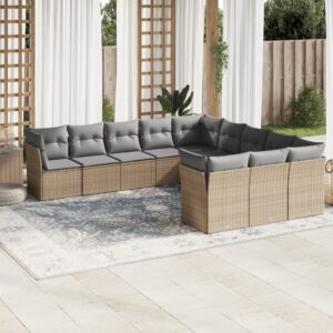Set Divani da Giardino 11 pz con Cuscini in Polyrattan Nero