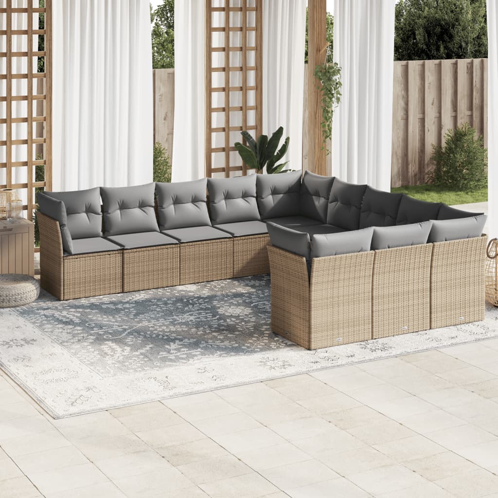 Set Divani da Giardino 11 pz con Cuscini in Polyrattan Nero