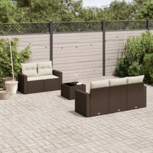 Set Divano da Giardino 6pz con Cuscini Grigio Chiaro Polyrattan