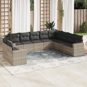 Set Divani da Giardino 10pz con Cuscini in Polyrattan Nero