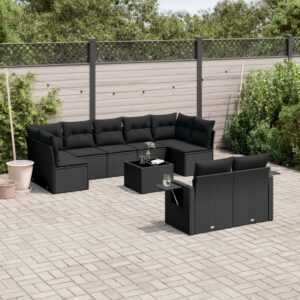 Set Divani da Giardino 9 pz con Cuscini Nero in Polyrattan