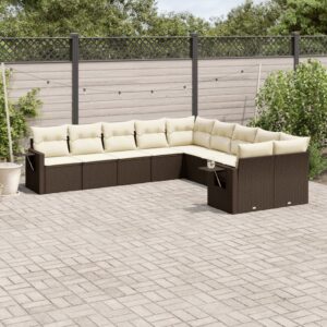 Set Divani da Giardino 10pz con Cuscini in Polyrattan Marrone