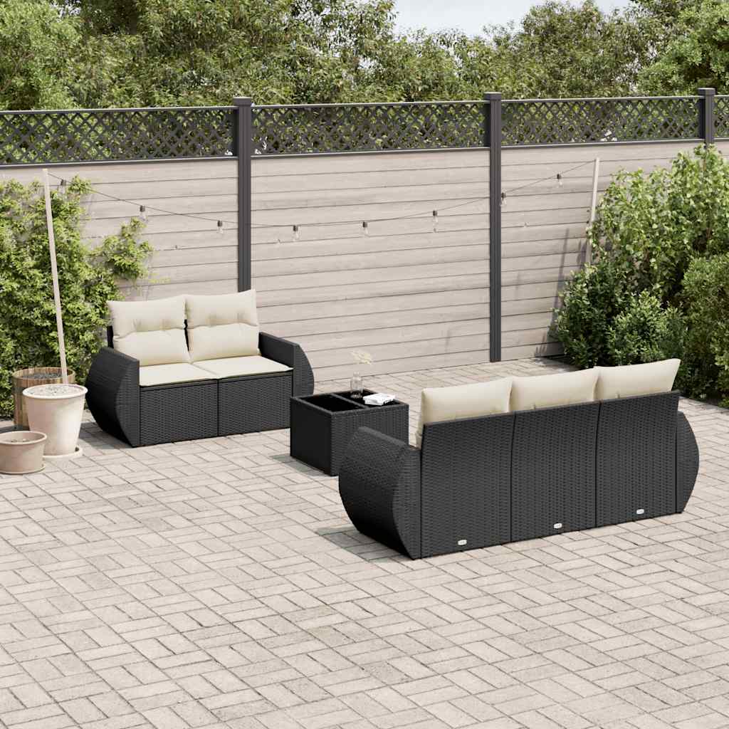 Set Divano da Giardino 6 pz con Cuscini Nero in Polyrattan