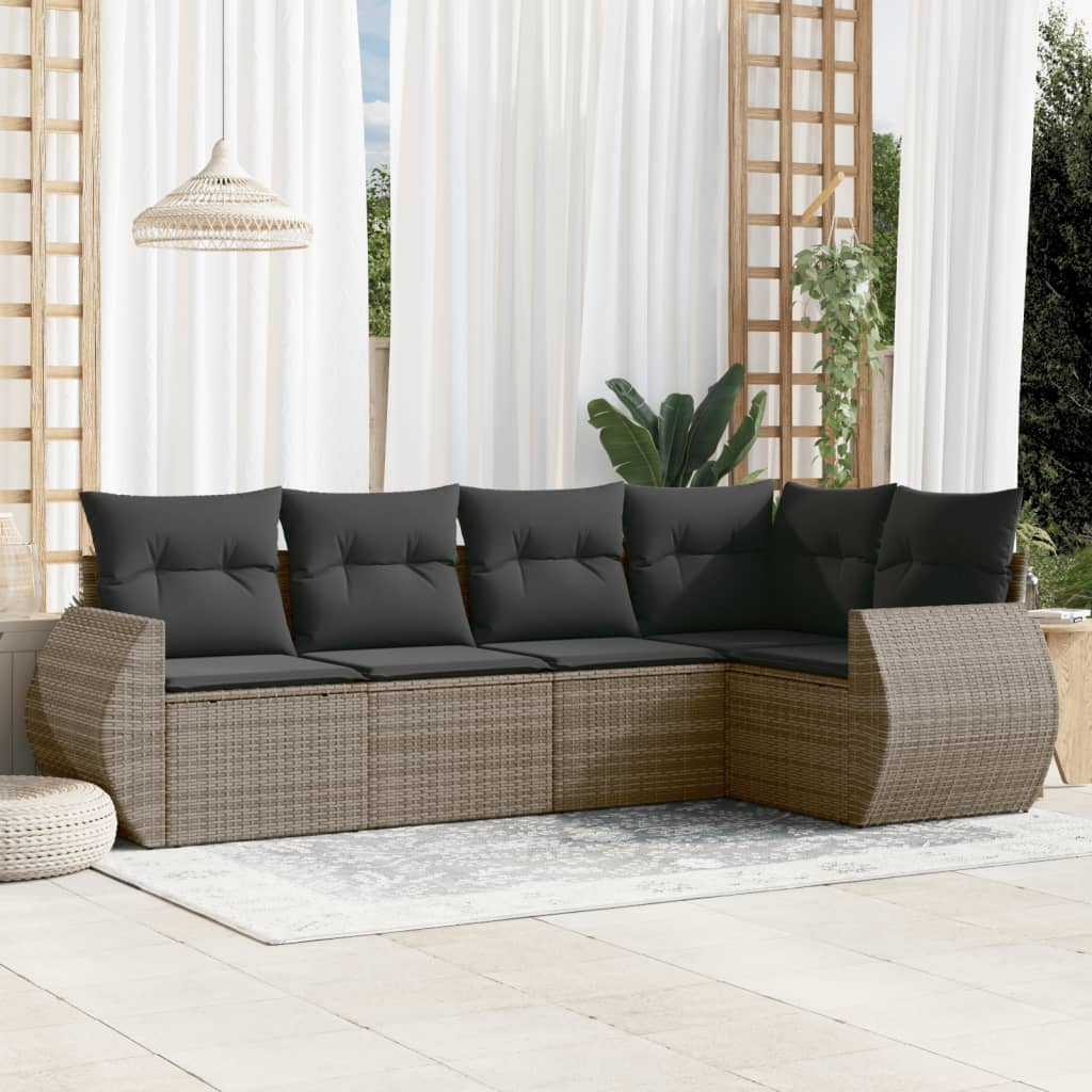 Set Divano da Giardino 5 pz con Cuscini Beige in Polyrattan