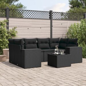 Set Divani da Giardino 7 pz con Cuscini Beige in Polyrattan